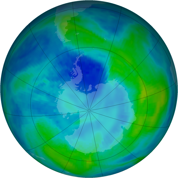 Antarctic ozone map for 17 April 1991